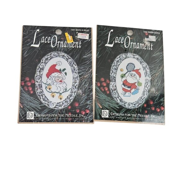 Designs For The Needle Lace Ornament Cross Stitch Kits Santa Themed Christmas - Picture 1 of 10
